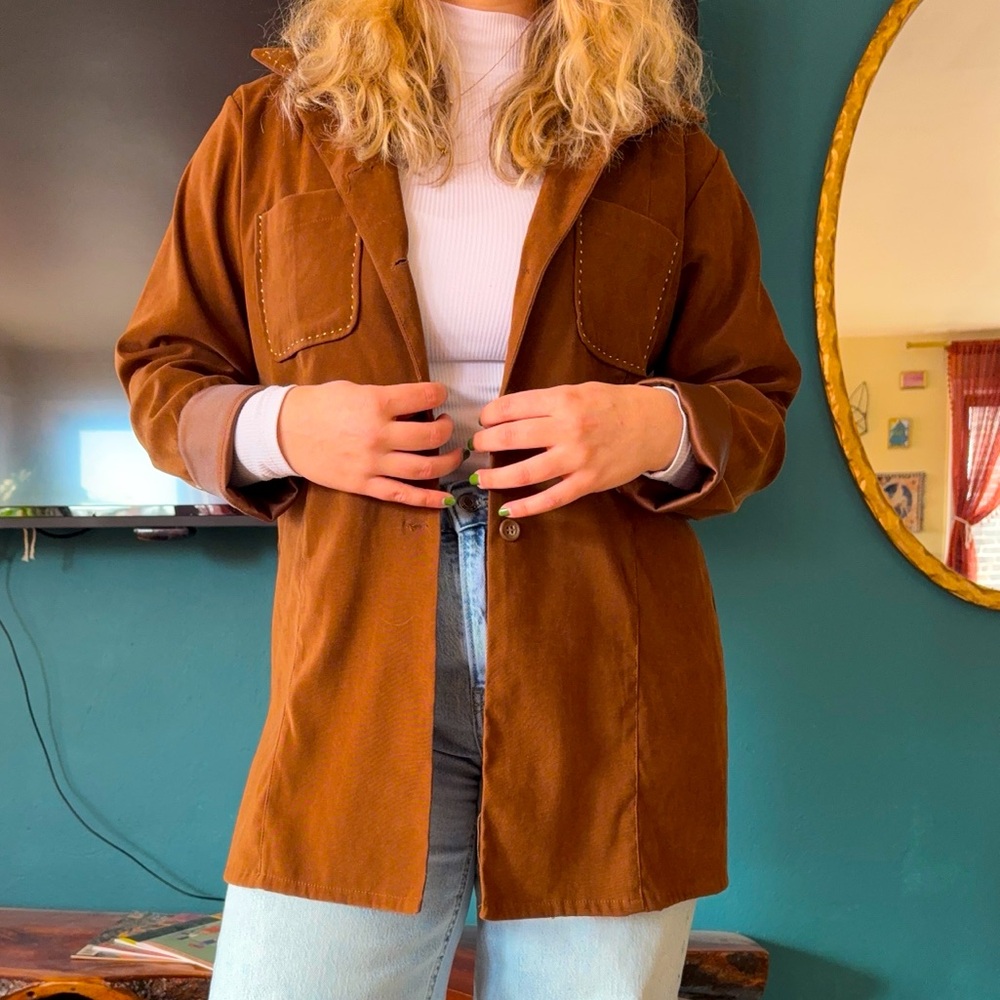 Vintage Brown Suede Shirt Jacket Blazer Oversized